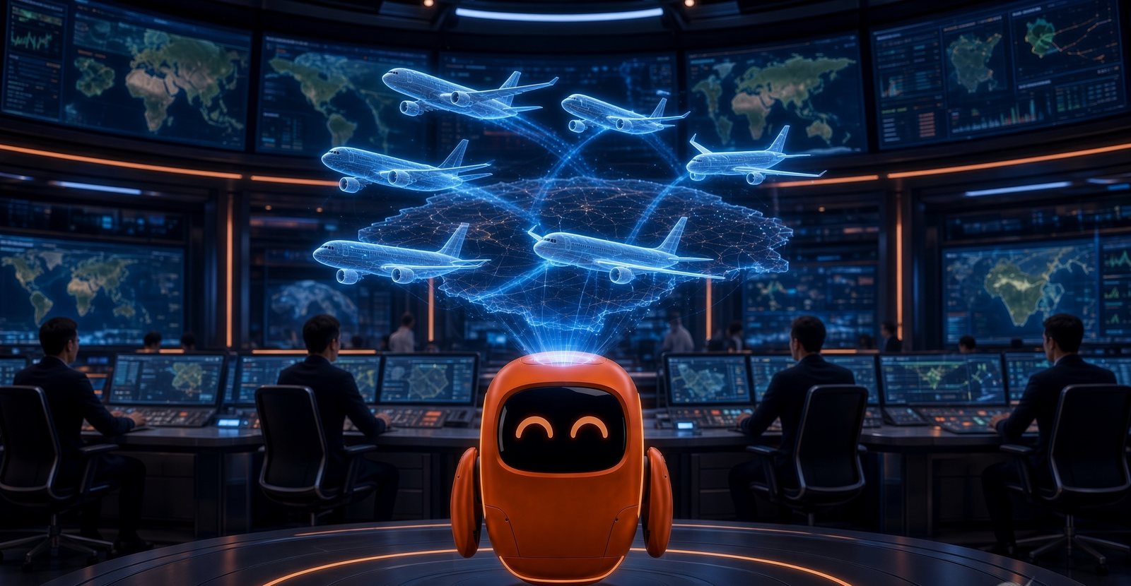Ten projecting a live holographic map of inbound aircraft in a CloudTen operations room